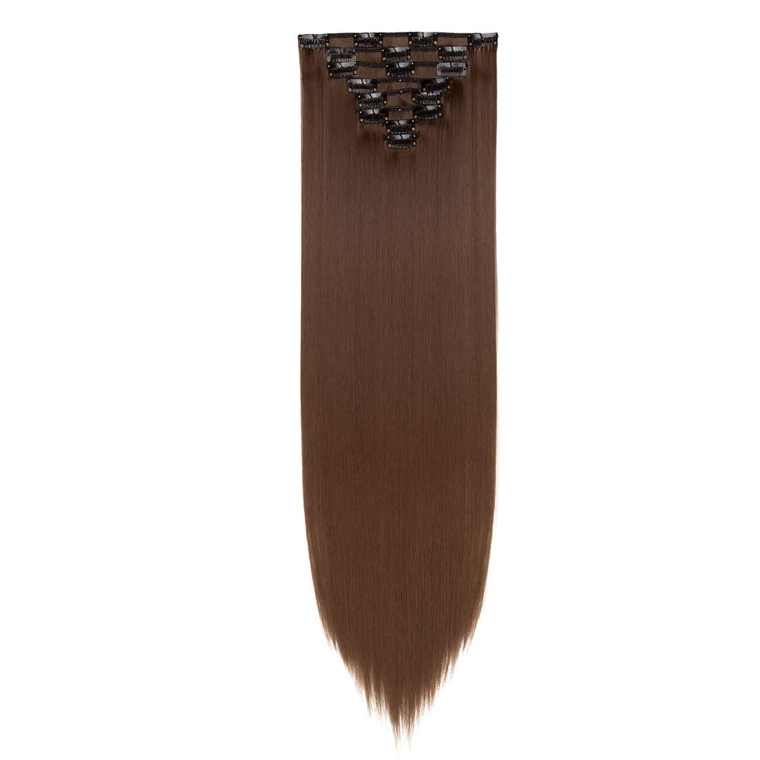 Real Fashion Extensions Clip in Hair Extension Long Straight 8 Pcs Full Head 18 Clips Synthetic Heat Resistant Hairpiece 26 Inches Straight Dark Chestnut Brown