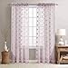 Purple Embroidery Semi Sheer Curtains Lilac for Bedroom Rod Pocket Violet Vintage Floral Embroidered Voile Curtain Panels for Living Room 63 inch Length Lilac Window Treatment Set 2 Panels