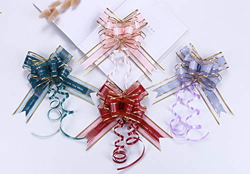Auch 50Pcs Elegant Crystal Yarn Pull Bows for Birthday Wedding Christmas Valentine's Day New Year Party Supplies Gift Basket Knot with Ribbon Strings to Wrap the Box or Floral Decoration