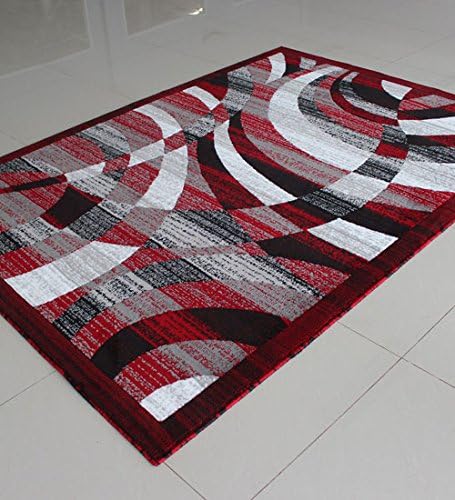 Homemusthaves Super Soft Geometric Carpet Rug Modern Contemporary Polyester Area Rug Carpet Living Room Bedroom Rug Carpet (8x10 Feet, Red Black)