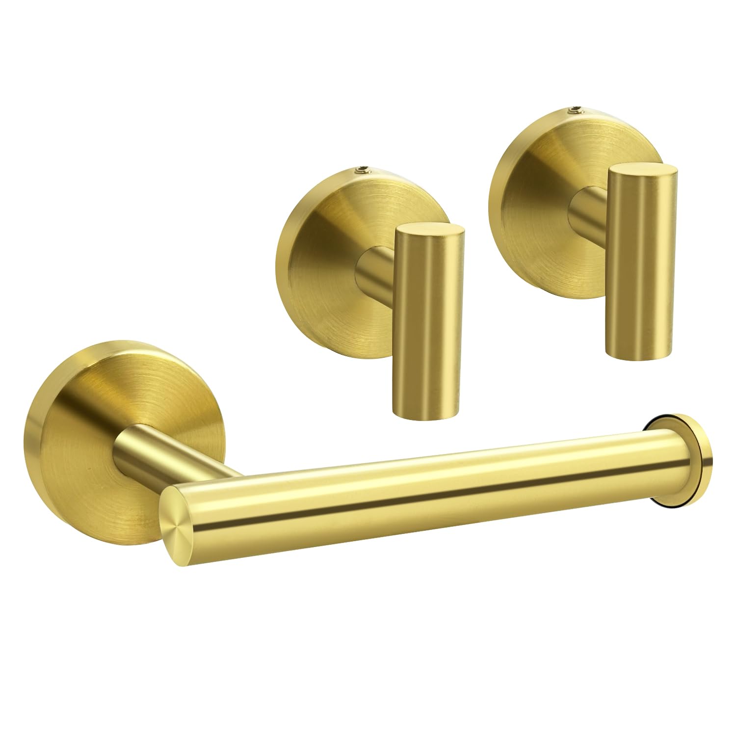 304 Stainless Steel Toilet Roll Holder Wall Mounted Set - Toilet Paper Holder Tissue Dispenser for bathrooms & Kitchen with 2 Pack Hooks (Gold)