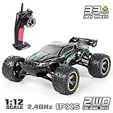 GPTOYS RC Truck 33MPH 2.4GHz 2WD Off Road Water-Resistant Monster Remote Control Car, 1/12 Scale - 3.0 Version (Green#1)