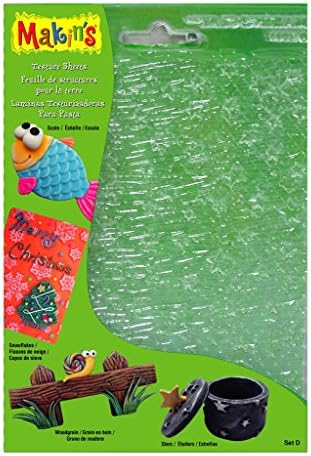 Makin's Clay Texture Sheets, 7-Inch by 5-1/2-Inch, Scale/Snowflake/Woodgrain/Stars, 4 Per Package