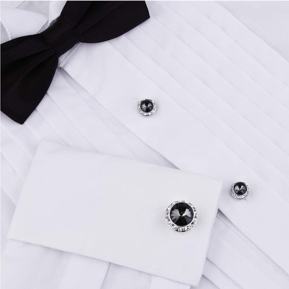 Crystal Cufflinks and 6 Tuxedo Studs Set for Mens Tuxedo Shirt and