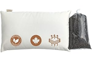 ComfyComfy Organic Buckwheat Hull Pillow (14" x 26”) | Made in Canada | Neck Support for Back & Side Sleepers | Extra 1lb Hul