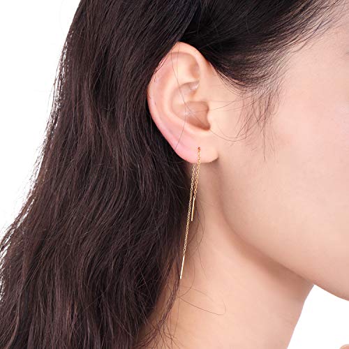 Gintan Sterling Silver 1mm Threader Earrings, 4 Inch (Gold) - Thumbnail 3