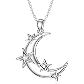 LWXIE Diamond Moon and Star Necklace 925 Sterling Silver Lab-Grown Diamonds Celestial Jewelry Elegant Crescent Moon Pendant Gift for Women Wife Mom Birthday