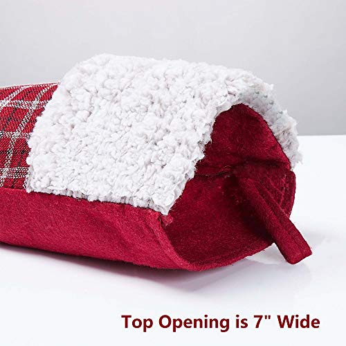 KESOL Christmas Stocking, 18 Inch Red Plaid Xmas Stocking Plush Faux Fur Cuff Stocking for Home Holiday Party Decorations Gift (Reindeer) - Thumbnail 2