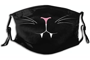 Funny Cat Whiskers Cat Mouth Face Mask Washable Reusable Balaclava Mouth Cover for Men Women Teens with Filter Pocket