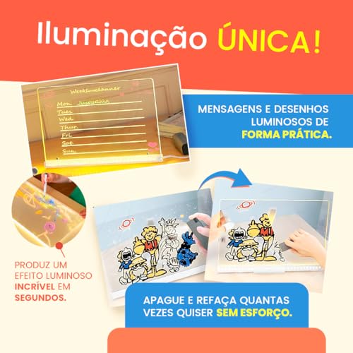 Prancheta de Desenho com Luz LED A4 USB – Mesa de Luz com Iluminação, Ideal para Desenho, Planner, Lembretes e Crianças Quadro Desenho Luminária Led Para Escrita Apagável Premium
