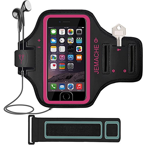 iPhone 7 Armband, JEMACHE Fingerprint Touch Supported Sports Running Exercise Workout Gym Arm Band Case for iPhone 7 with Extension Strap (Rosy)