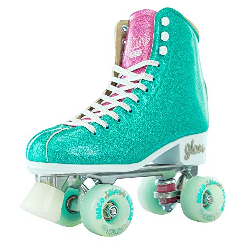 Crazy Skates Glam Roller Skates for Women and Girls | Dazzling Glitter Sparkle Quad Skates | Teal with Purple (Size 4)