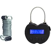 KENRONE Heart Metal Timer Lock, USB Rechargeable Timer Compact Padlock with 1m Spring Cord, Up to 99 Hours Timed Self-Regulation Anti-Addiction Timer Padlock (Black)