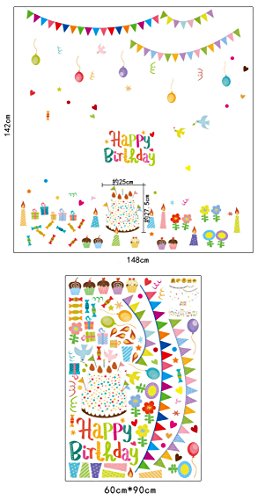 TOTOMO #W140 Happy Birthday Wall Decals Removable Wall Decor Decorative Painting Supplies & Wall Treatments Stickers for Girls Kids Living Room Bedroom