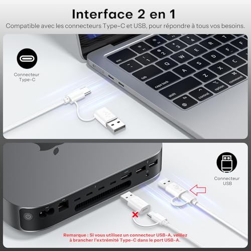 OMOTON Clavier et Souris Filaire pour Mac avec Double Interface, USB et Type-C Compact Ensemble Clavier et Souris Compatible avec Apple MacBook Pro/Air, iMac, Mac Mini, AZERTY FR, Argent
