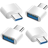 USB C to USB Adapter 4 Pack, USB Female to USB C Adapter, Type C Adaptor | Compatible with MacBook Pro, iPhone 17/16/15, Samsung Galaxy, iPad, Laptops, Type-C Devices, and More (White)