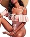 Tempt Me Women Pink Sexy One Piece Swimsuit Ruffled Off Shoulder Lace Up Bathing Suit XXL