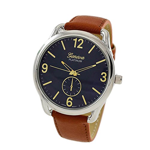 Rosemarie Collections Men's or Women's Stitched Vegan Leather Oversized Watch (Brown, Blue and Silver)