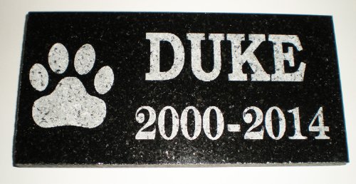 6" x 3" Name & Date Pet Memorial GRANITE Ornament Grave Marker Stone With LARGE Paw Print