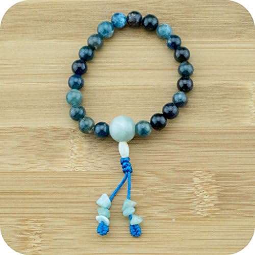 Wrist Mala Bracelet with Apatite &amp; Jadeite - Beaded Yoga Jewelry Prayer Bracelets - Meditative Wisdom