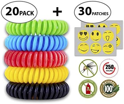 COSYWORLD Mosquito Repellent Bracelet 20 Pack with Free 30 Patches, Insect & Bug Repellent Bands, Natural DEET-Free Non-Toxic Wristbands for Indoor and Outdoor, Pest Control for Kids & Adults