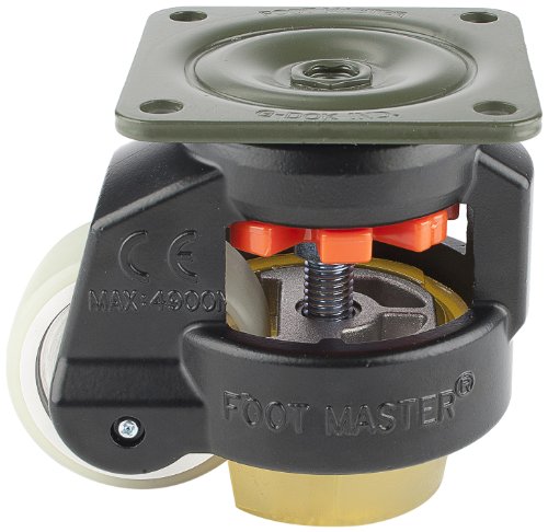 FOOTMASTER GD-80F-BLK-U Urethane Wheel and Pad Leveling Caster, 1100 lbs, Top Plate 3 17/32