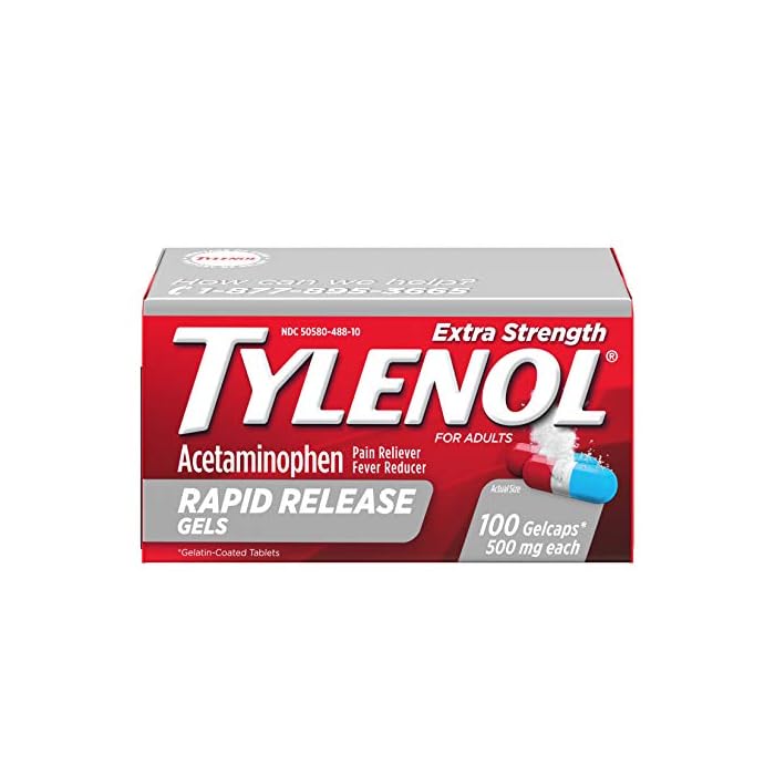 Tylenol Extra Strength Acetaminophen Rapid Release Gels, Pain Reliever & Fever Reducer, 100 ct
