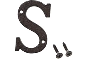 Betorcy 3 Inch Address Number, House Numbers for Outside, Cast Iron Metal Letter Garden Door Mailbox Decor with Screws, Black Letter S