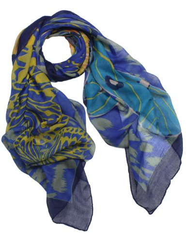 Vibrant Butterflies Leopard Print Square Scarf Shawl - Blue
