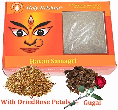 Holy Krishna - Premium Quality Havan Samagri for Electric Havan Kund - 500 Gram - with Rose Petals and Gugal Mix + Free Laxmi God ATM Yantra
