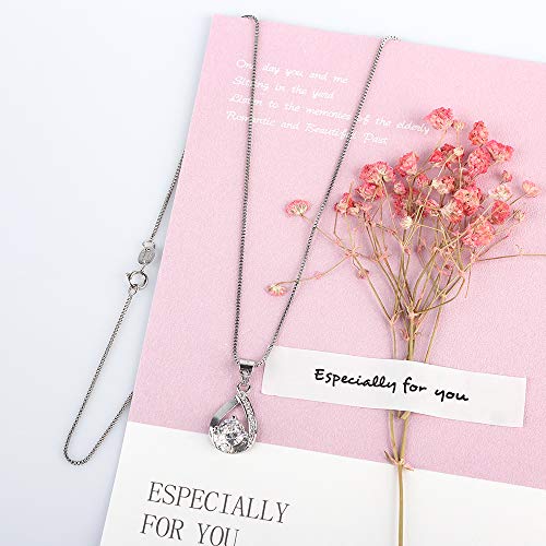 DOMEI Sterling Silver Pendant Necklaces for Women Girls, Jewelry for Mom Girlfriend Wife Friends with Sparkling Round Cubic Zirconia (The Drop)