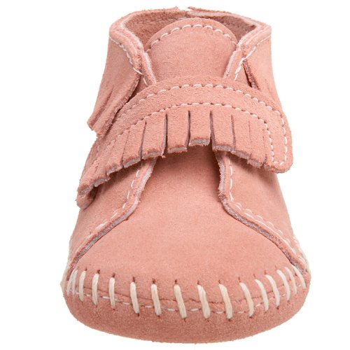 Minnetonka Front Strap Bootie (Infant/Toddler),Pink,1 M US Infant