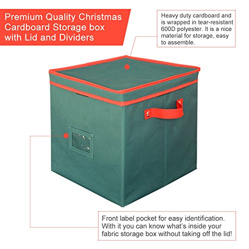 Christmas Ornament Storage Box Containers 2win2buy Adjustable 64 Compartment Cube Organizer with Dividers Xmas Storage Chest Keeps Holiday Decorations Clean and Dry for Next Season 12x12x12" - Green
