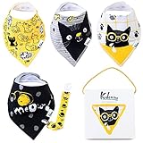 Bandana Bibs for Boys and Girls | 100% Cotton Absorbent Baby Bib Gift Set of 4 + Pacifier Clip + eBook