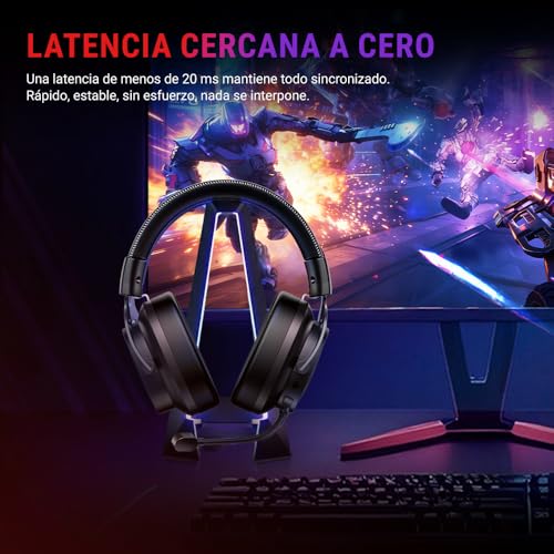 QCY Heroad VT200 Cascos Gaming Inalámbricos para PC/Ps5/Ps4/Switch/Mobile, 7.1 Sonido Envolvente, Auriculares Gaming con 2.4 GHz+Bluetooth 6.0, Duración 130H, Drivers 53mm, RGB -Plata Negro