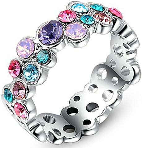 AnnroZ Women Rings White Gold Plated Wedding Bands Colorful Zirconia Stone Hollow Out US 7