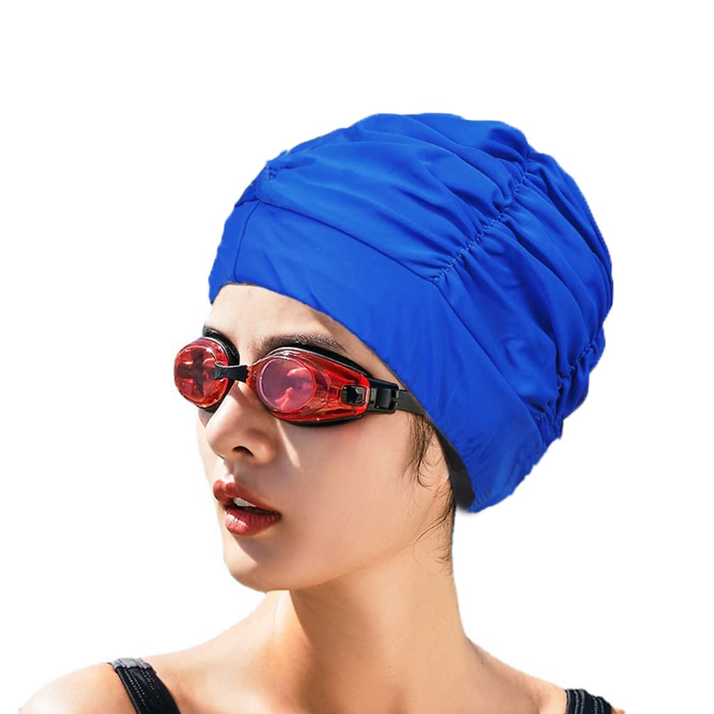 Fabric Swimming Cap Pleated Swimming Hat Women Swim Cap for Long Hair Elastic Turban Cancer Headwear Bathing Shower Cap for Swim Pool Beach Spa Travel Holiday