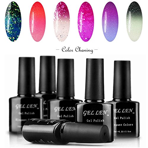 Gellen Temperature Color Changing Gel Nail Polish Shiny 6 Colors Set, Chameleon Gel Polish Nail Art