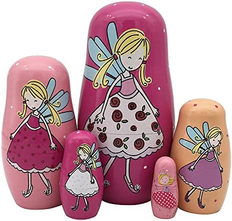 Pivizon 5pcs Set of Russian Nesting Dolls Angel Girl Pattern Matryoshka Madness Wooden Dolls for Kids Toy Birthday Gift Idea for Daughter