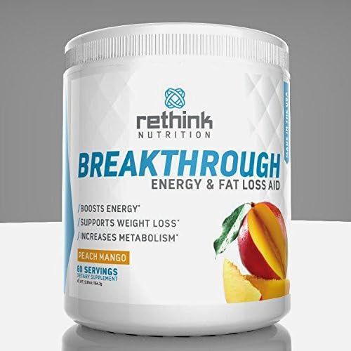 Rethink Nutrition Breakthrough (60 Servings) Peach Mango, No Dyes, Pre-Workout, Energy, Fat Loss, Minimal Sweeteners, Creatine Free, Caffeine, Amino Acids, Tastes Amazing, Diet Plan