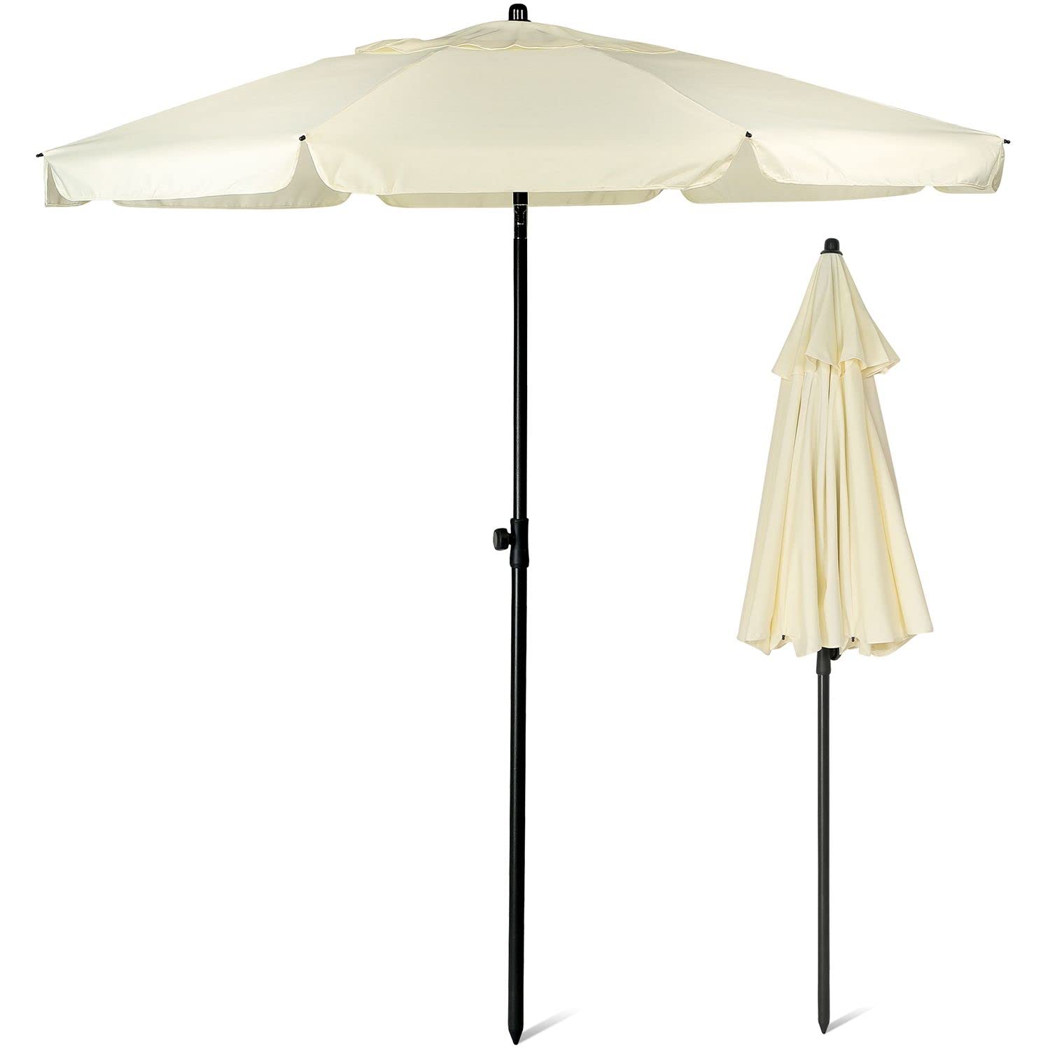 SUNMER 2M Beach Umbrella - Large Tilting Beach Parasol with Water Repellent & UV Protection Fabric, Extra Wide 2-Piece Steel Pole - Portable Sun Shade for Beach, Pool, Garden & Travel - Ivory