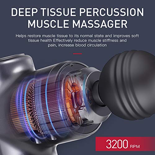 Massage Gun Deep Tissue for Athletes - Handheld Portable Electric Full Body Percussion Massager for Pain Relief, 6 Speed with 6 Massage Heads (Black)