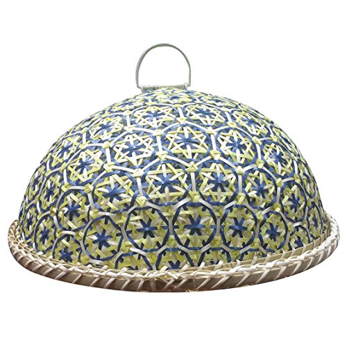 Coralpearl Bamboo Wicker Rattan Woven Table Serving Trays Food Storage Plate Platters with Handles and Fly Dome Lid Cover for Picnic Party Bread,Cake,Pizza,Dry Fruit,Dessert,Indoors Outdoor (Bamboo 2)
