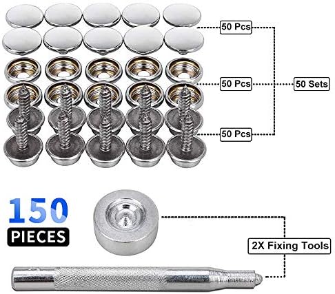 crafts man 150 PCS Canvas Snap Kit Tool,Metal Screws Snaps Marine Grade 3/8" Socket Stainless Steel Boat Canvas Snaps with 2 Pcs Setting Tool for Boat Cover Furniture (3/8"/150pcs, 1" Screw Length)