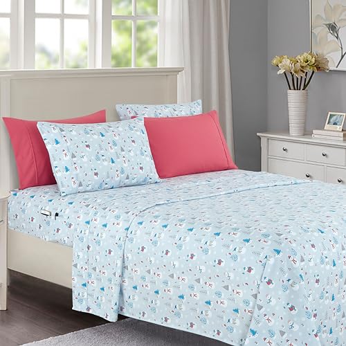 Elegant Comfort Queen Sheet Set 6 Piece Luxury Hotel Quality Microfiber 1500 Bedding Set, Soft, Wrinkle and Fade Resistant (Holiday 1500 Pattern), Queen, Silver Snowman
