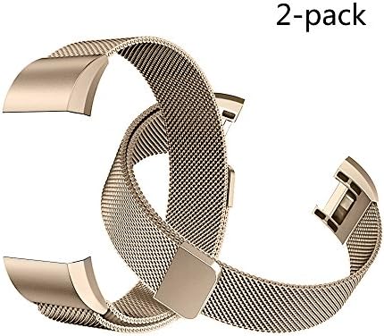 Tecson Fitbit Charge 2 Bands, Stainless Steel Metal Milanese Bracelet Strap Replacement Wrist band with Magnet Lock for Fitbit Charge 2, Champagne Gold, 2 Piece