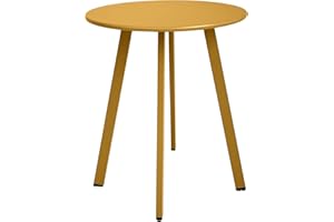 Meluvici Outdoor Side Table - Weather Resistant Patio Small Round Metal Steel Side Table, Waterproof End Table for Garden, Balcony, Yard - Yellow