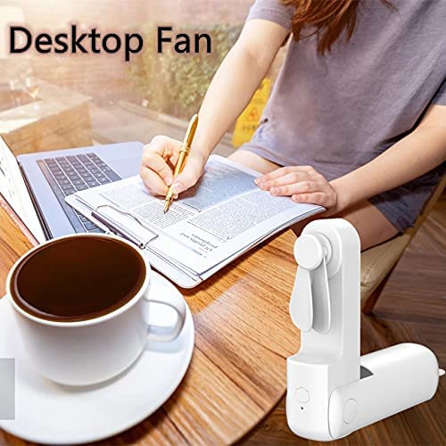 Portable Handheld Rechargeable Fan With Power Bank - 3 Speed Mini Personal Fan for Travel, Home, Office - Foldable USB Design for Women, Kids (White)