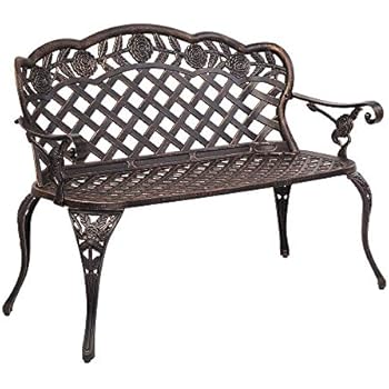bench cast rose garden aluminium loveseat iron patio outdoor park vingli bronze accented finish furniture frame antique metal porch lawn