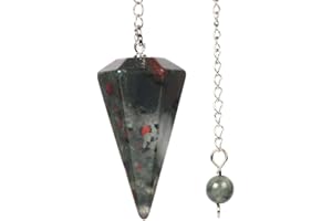 Justinstones Natural African Bloodstone Gemstone Rock Crystal Hexagonal Pointed Reiki Chakra Pendant Pendulum